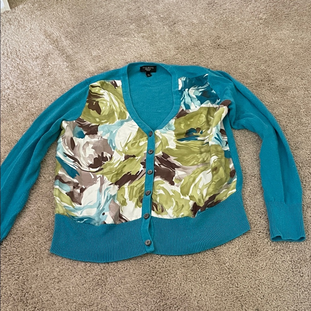 Talbots Teal and Multicolor Women's Cardigan